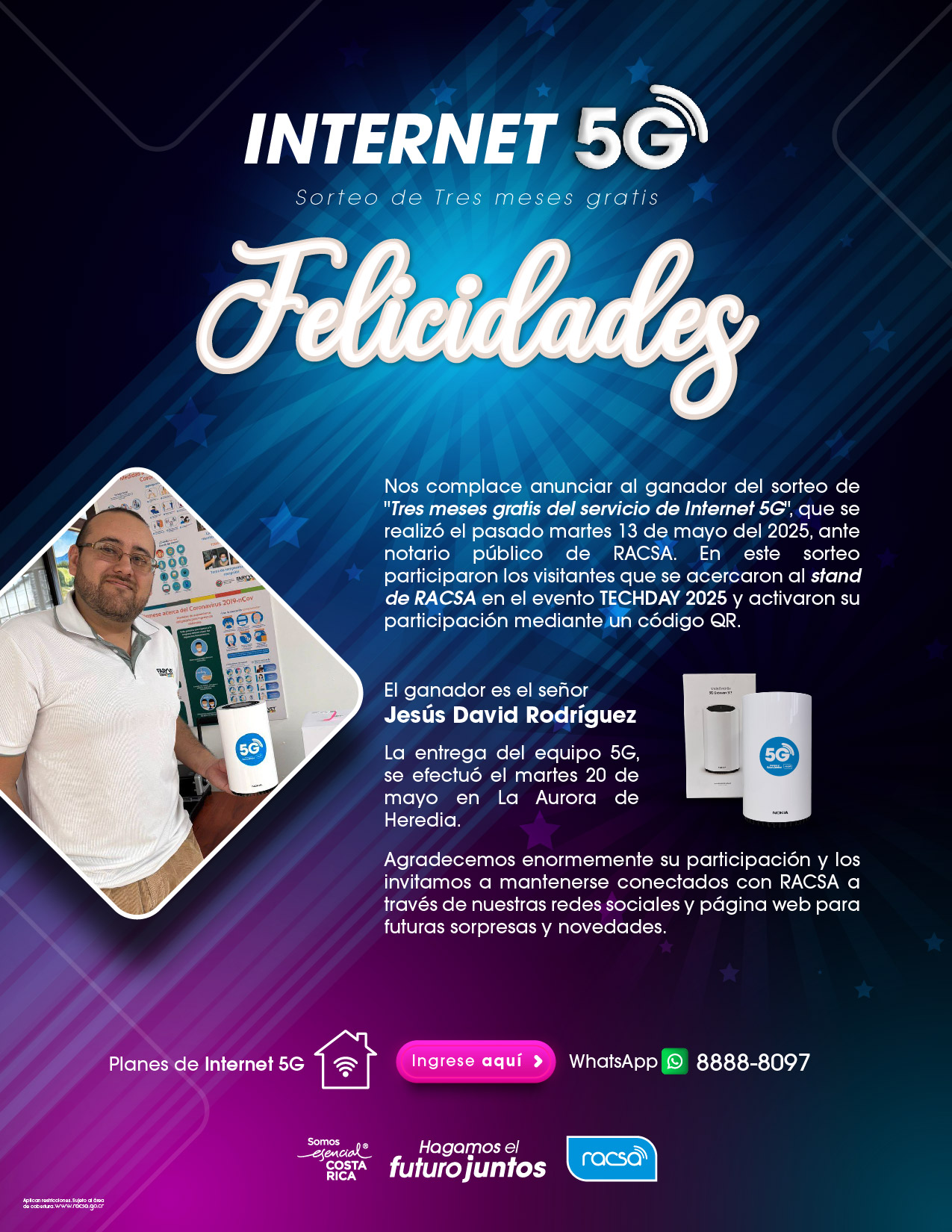 Ganador del servicio Internet 5G de RACSA – Tech Day 2025